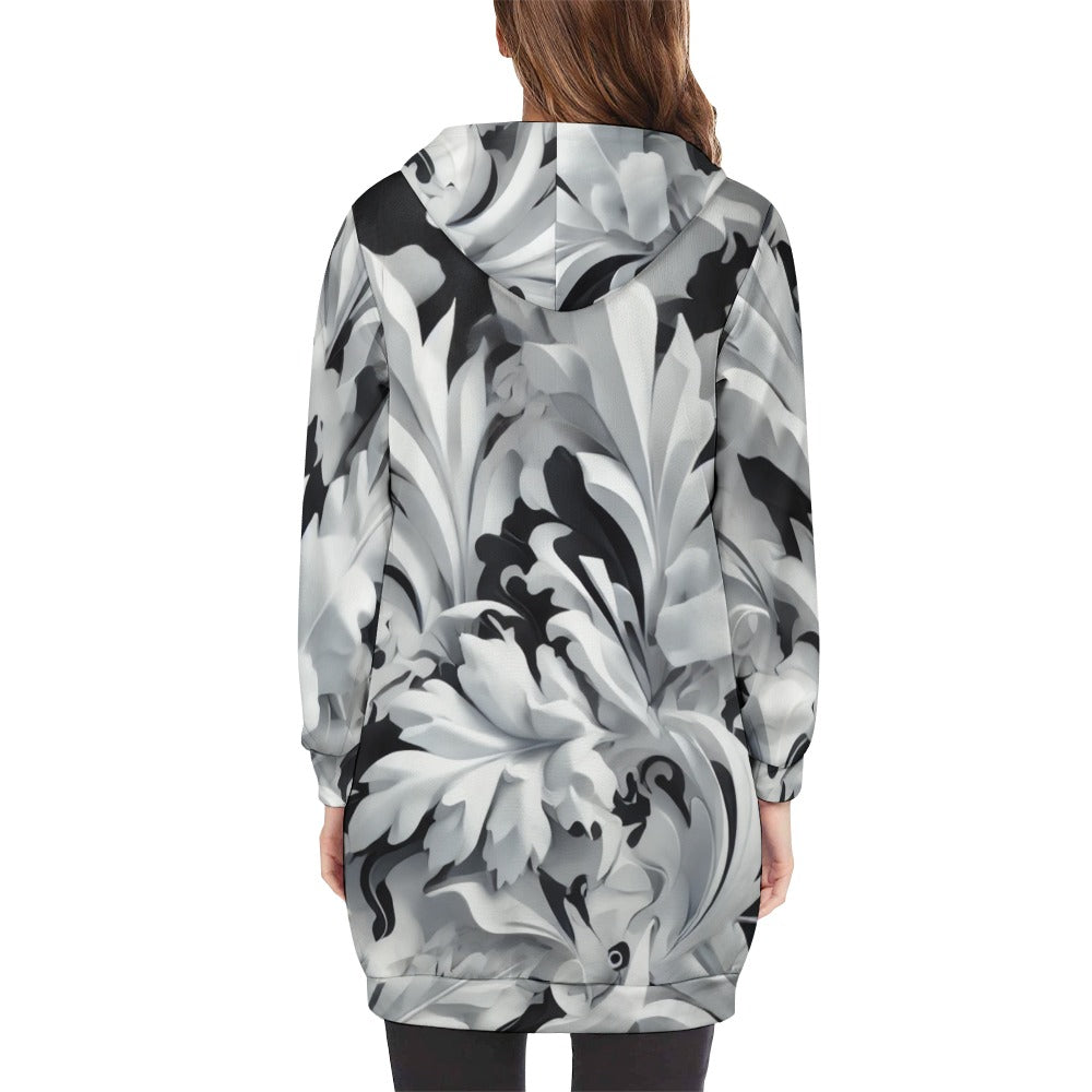 MONOCHROME WAVES HOODED LONGLINE HOODIE